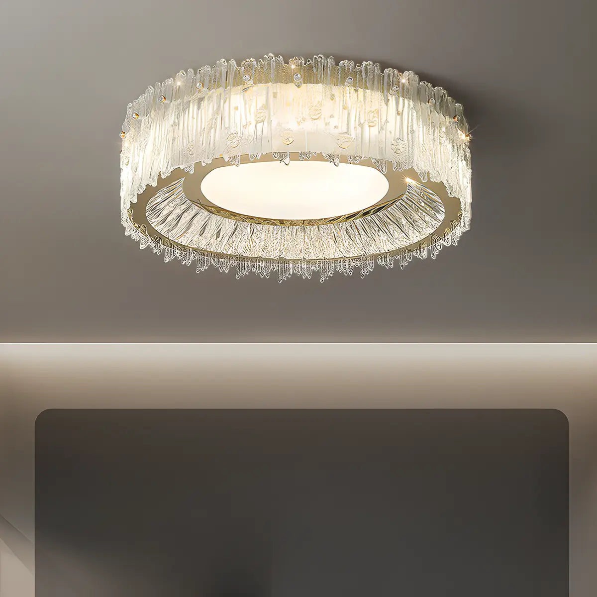 Luxury Cylinder Crystal Glass Flush Mount Ceiling Light Image - 4