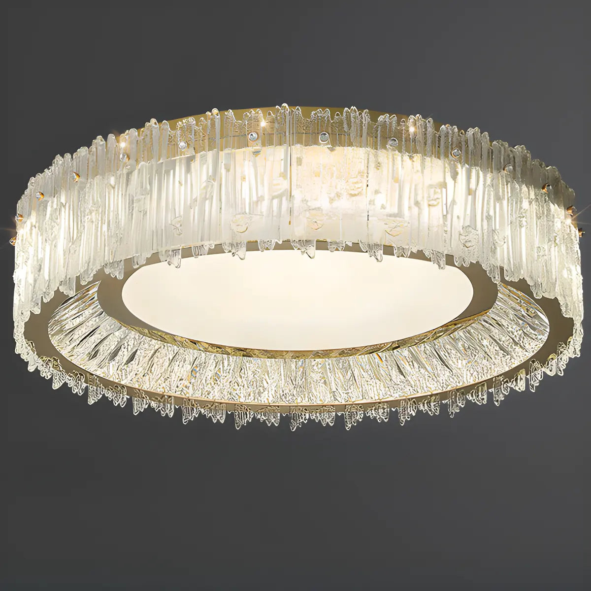 Luxury Cylinder Crystal Glass Flush Mount Ceiling Light Image - 8