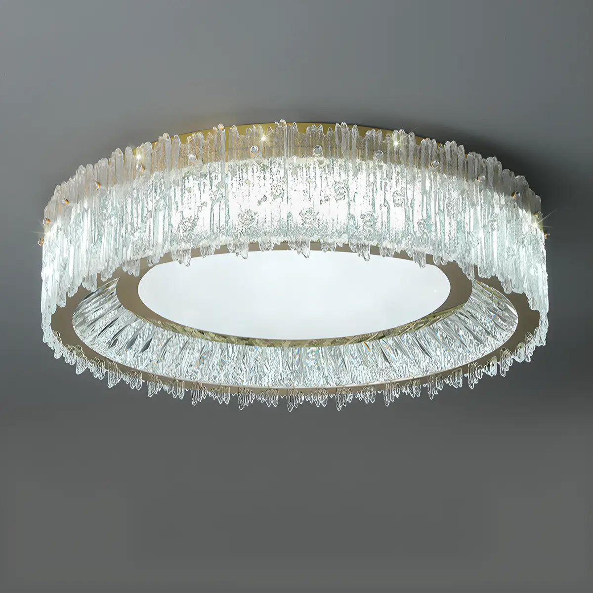 Luxury Cylinder Crystal Glass Flush Mount Ceiling Light Image - 9