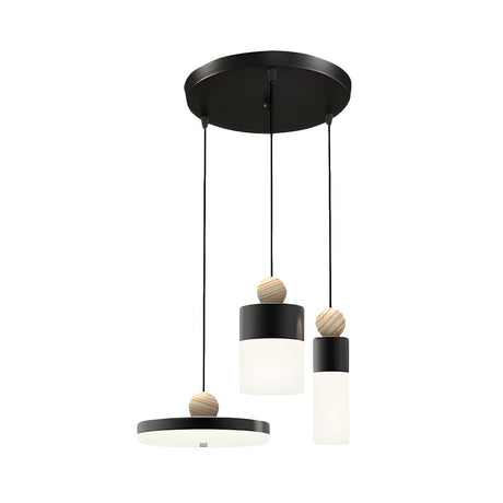 Modern Cylinder Dining Room LED Black Triple Pendant Light Image - 2