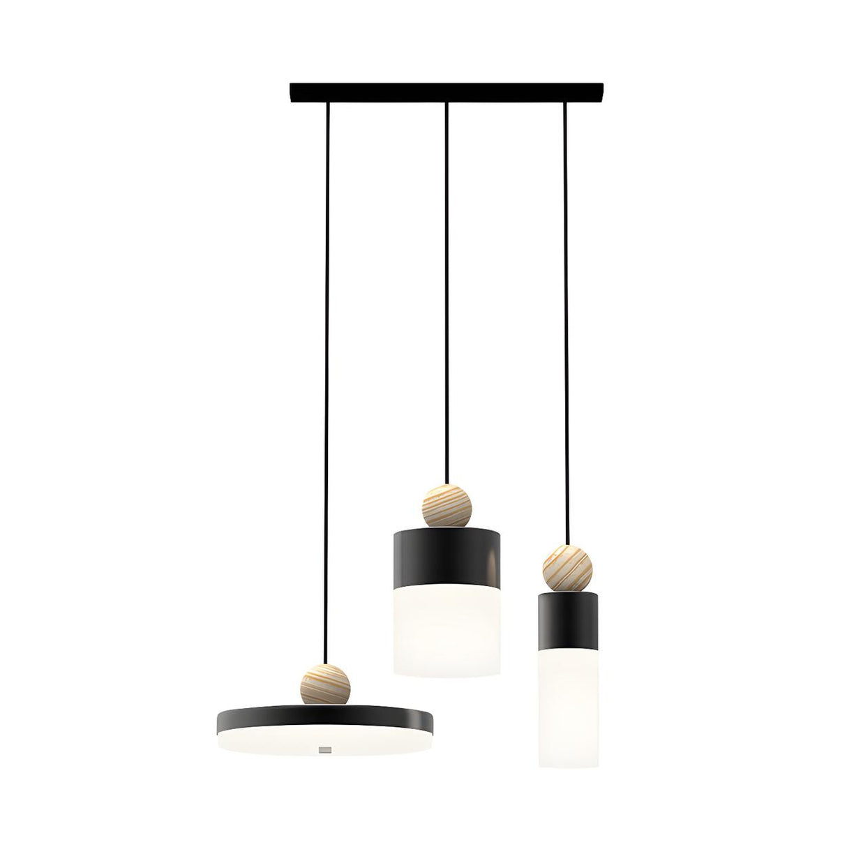 Modern Cylinder Dining Room LED Black Triple Pendant Light Image - 6