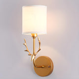 Modern Cylinder Fabric Antler Bedside Wall Sconce Image - 15