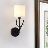 Modern Cylinder Fabric Antler Bedside Wall Sconce Image - 4