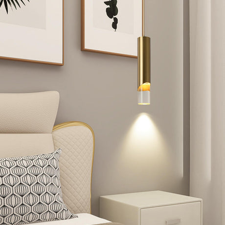 Modern Cylinder Glass LED Pendant Light Bedroom Image - 1