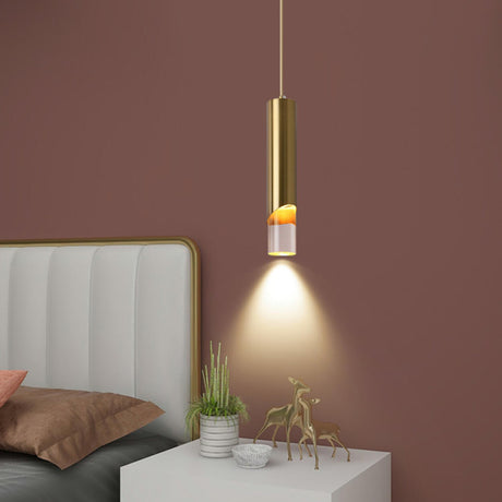 Modern Cylinder Glass LED Pendant Light Bedroom Image - 2