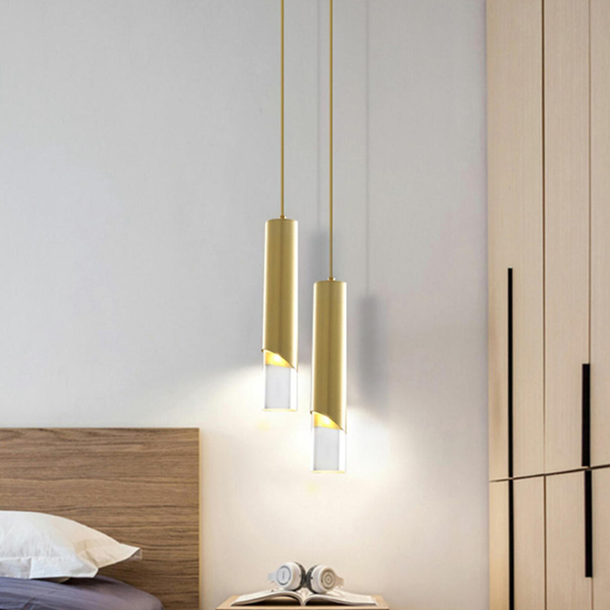 Modern Cylinder Glass LED Pendant Light Bedroom Image - 4