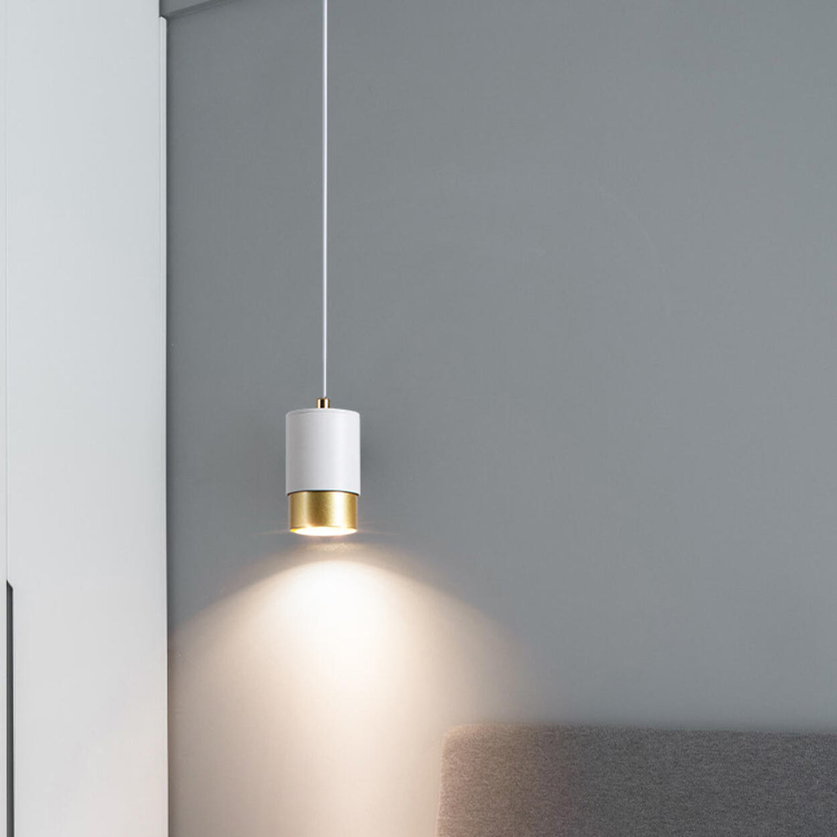 Modern Cylinder Gold Aluminum Bedroom Pendant Light Image - 6