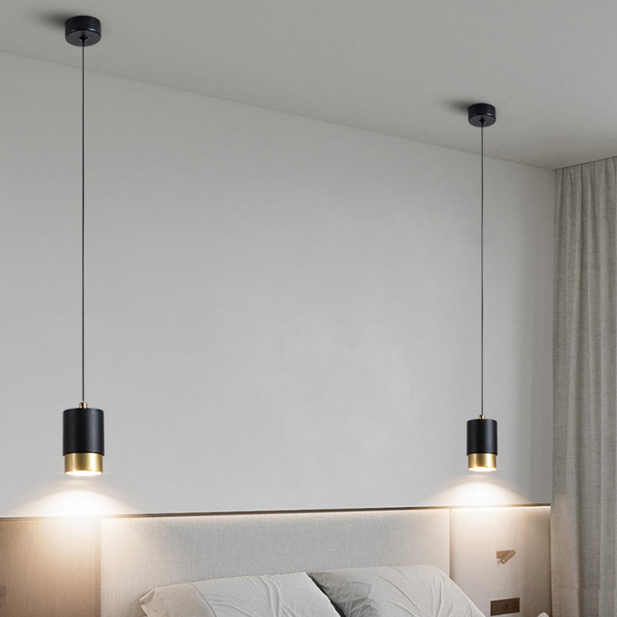 Modern Cylinder Gold Aluminum Bedroom Pendant Light Image - 8