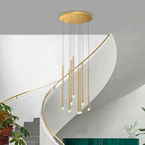 Modern Cylinder Metal Pendant Light Chandelier Stairwell Image - 3