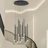 Modern Cylinder Metal Pendant Light Chandelier Stairwell Image - 7