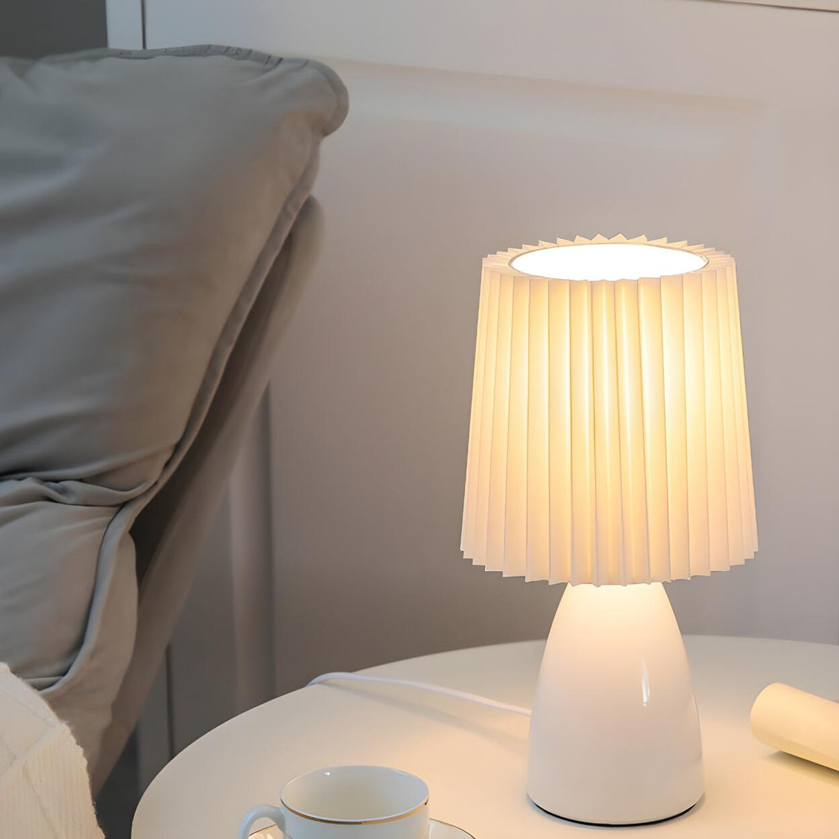 Modern Cylinder Pleated Shade Cone Base Table Lamp Image - 10