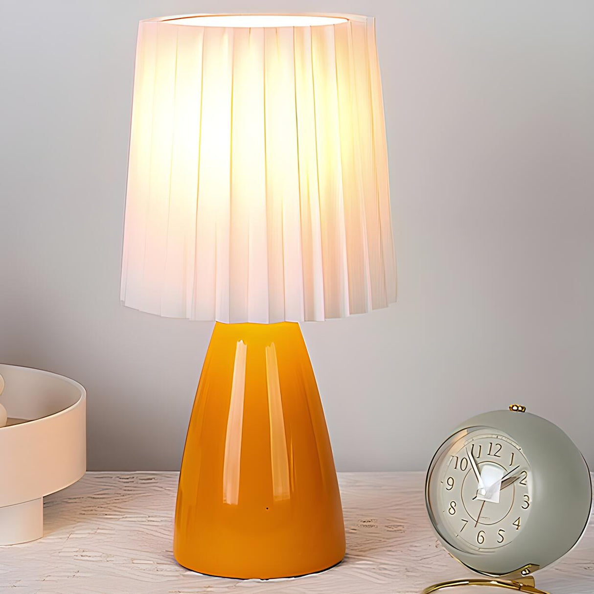 Modern Cylinder Pleated Shade Cone Base Table Lamp Image - 12