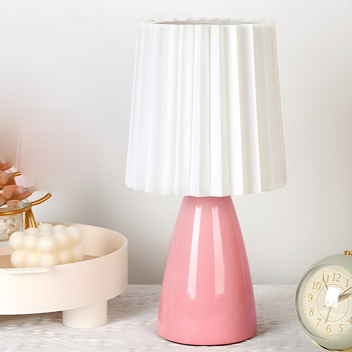 Modern Cylinder Pleated Shade Cone Base Table Lamp Image - 3