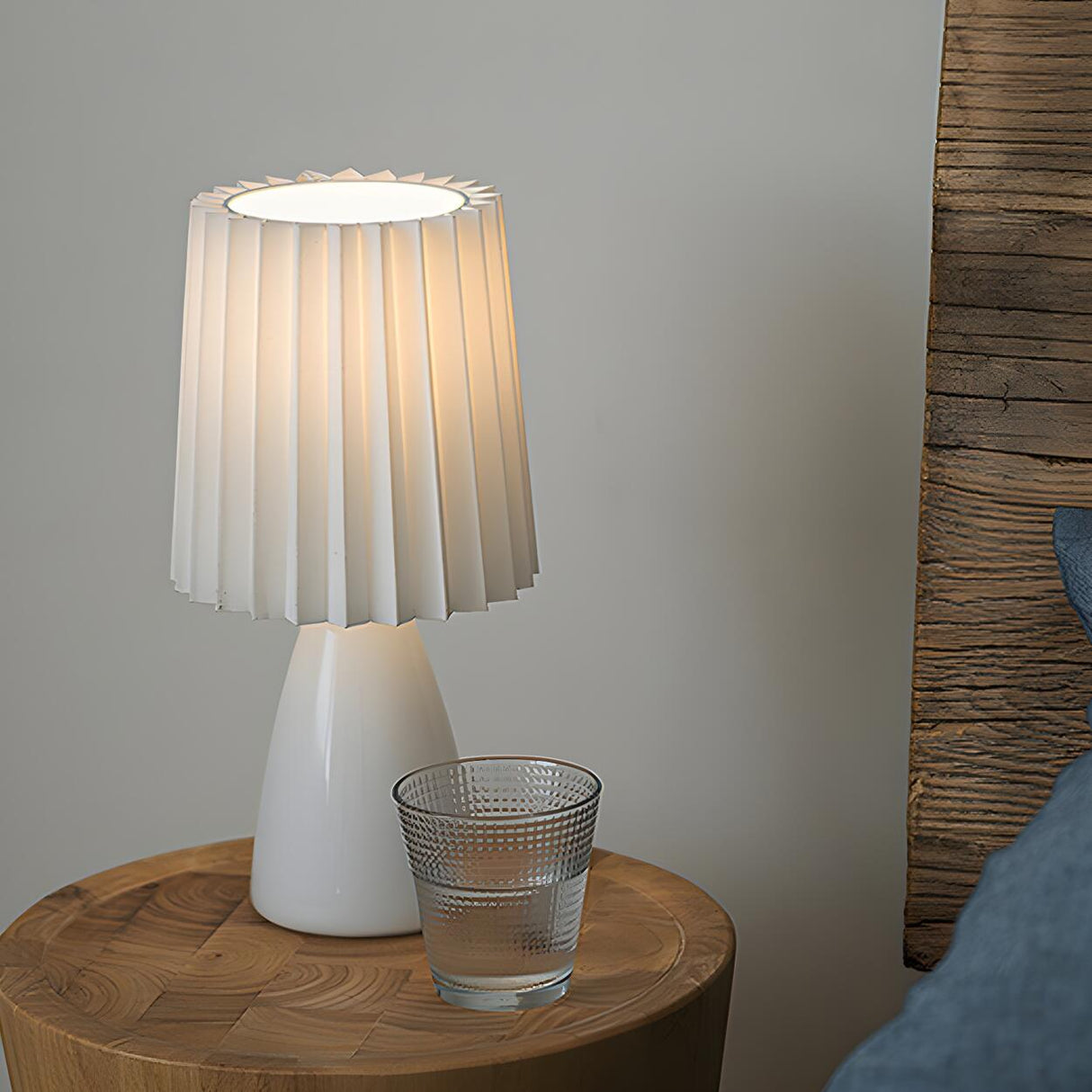 Modern Cylinder Pleated Shade Cone Base Table Lamp Image - 9