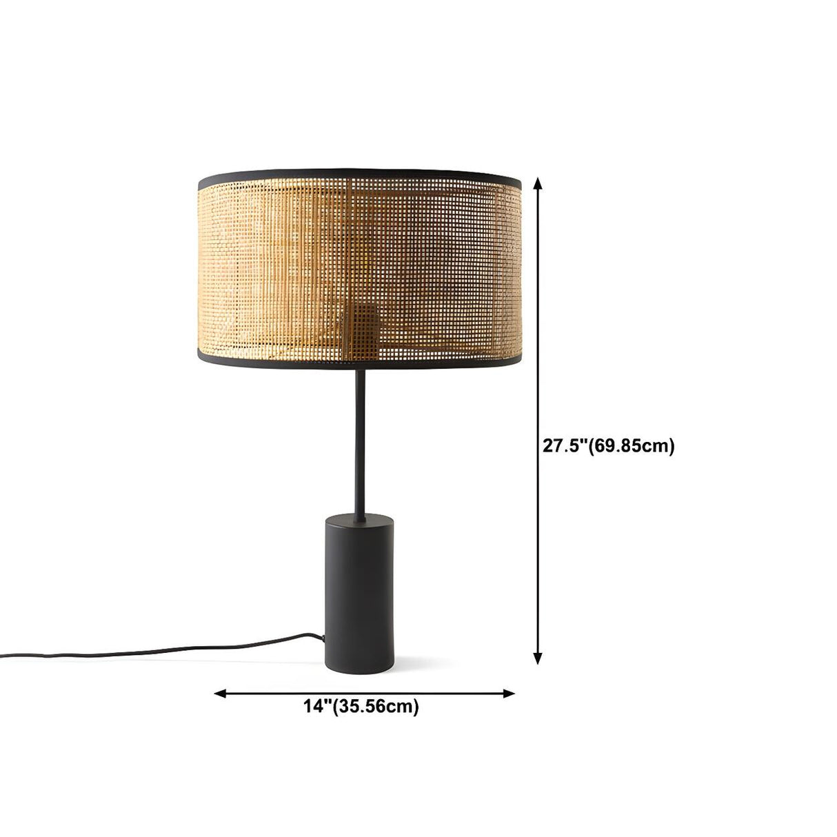 Modern Cylinder Rattan Shape Metal Base Table Lamp 