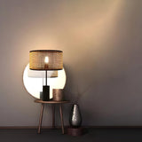 Modern Cylinder Rattan Shape Metal Base Table Lamp Image - 2