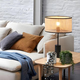 Modern Cylinder Rattan Shape Metal Base Table Lamp Image - 3