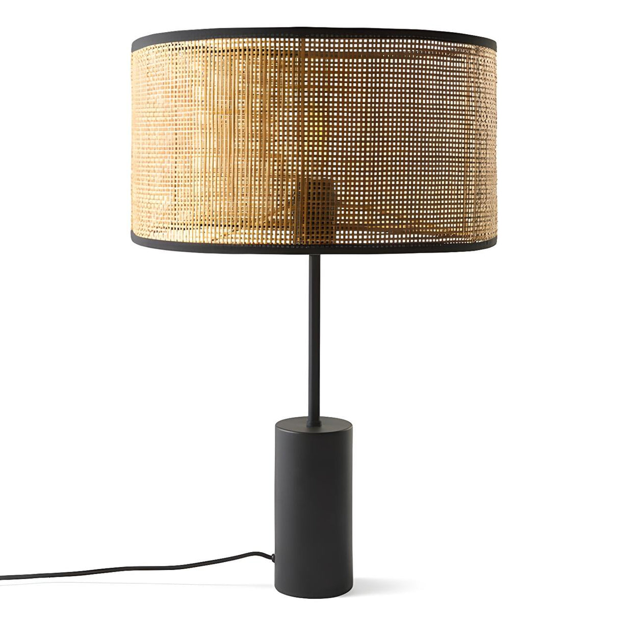 Modern Cylinder Rattan Shape Metal Base Table Lamp Image - 5