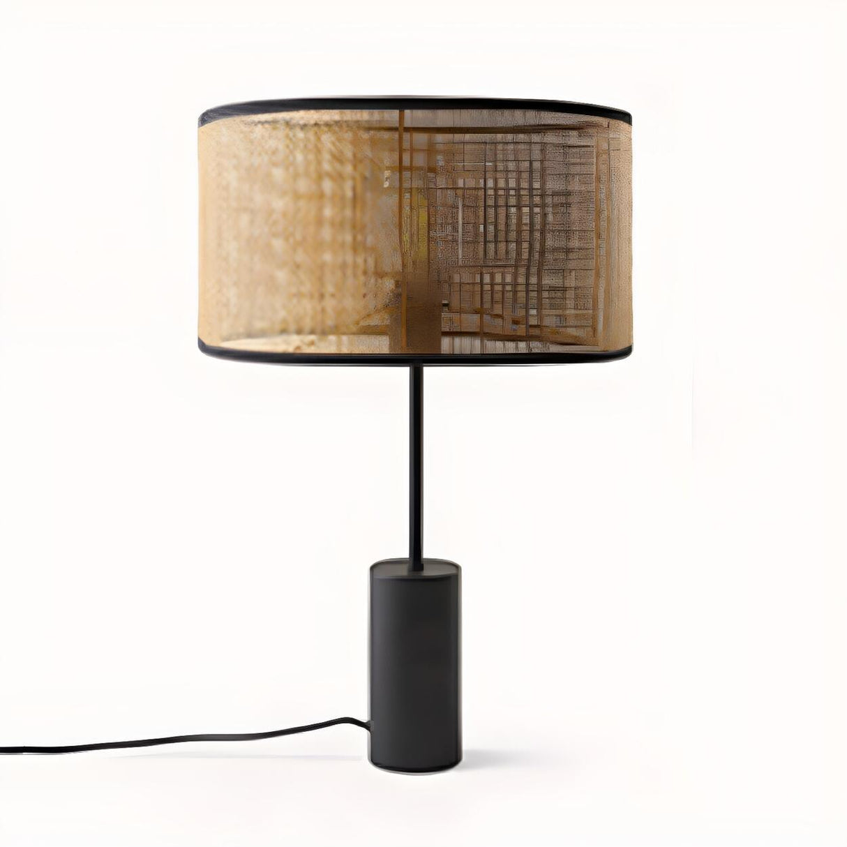 Modern Cylinder Rattan Shape Metal Base Table Lamp Image - 6