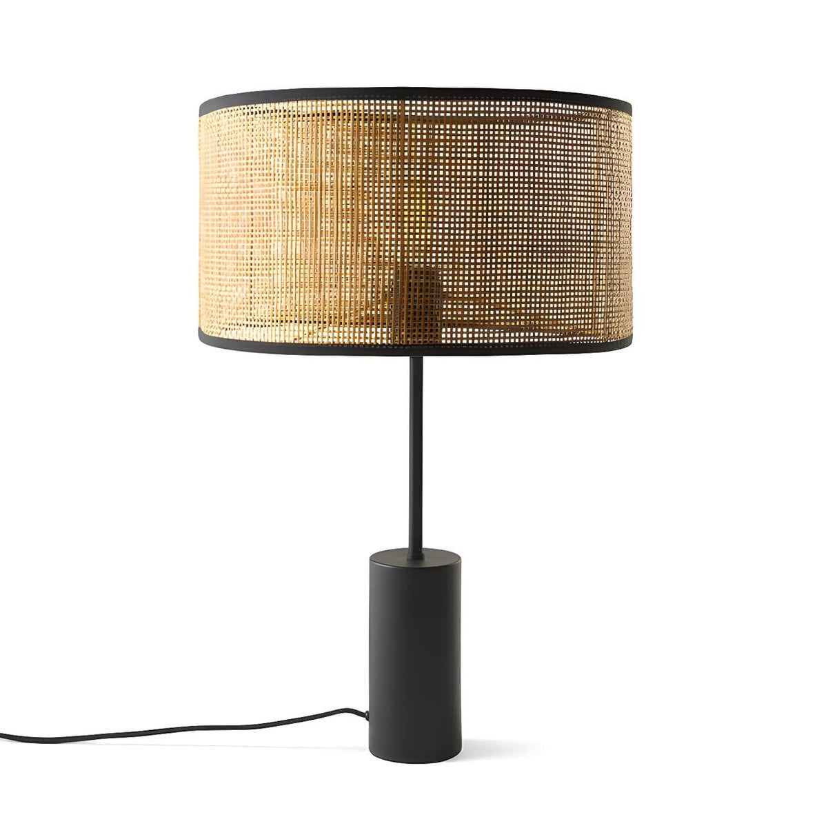 Modern Cylinder Rattan Shape Metal Base Table Lamp Image - 7