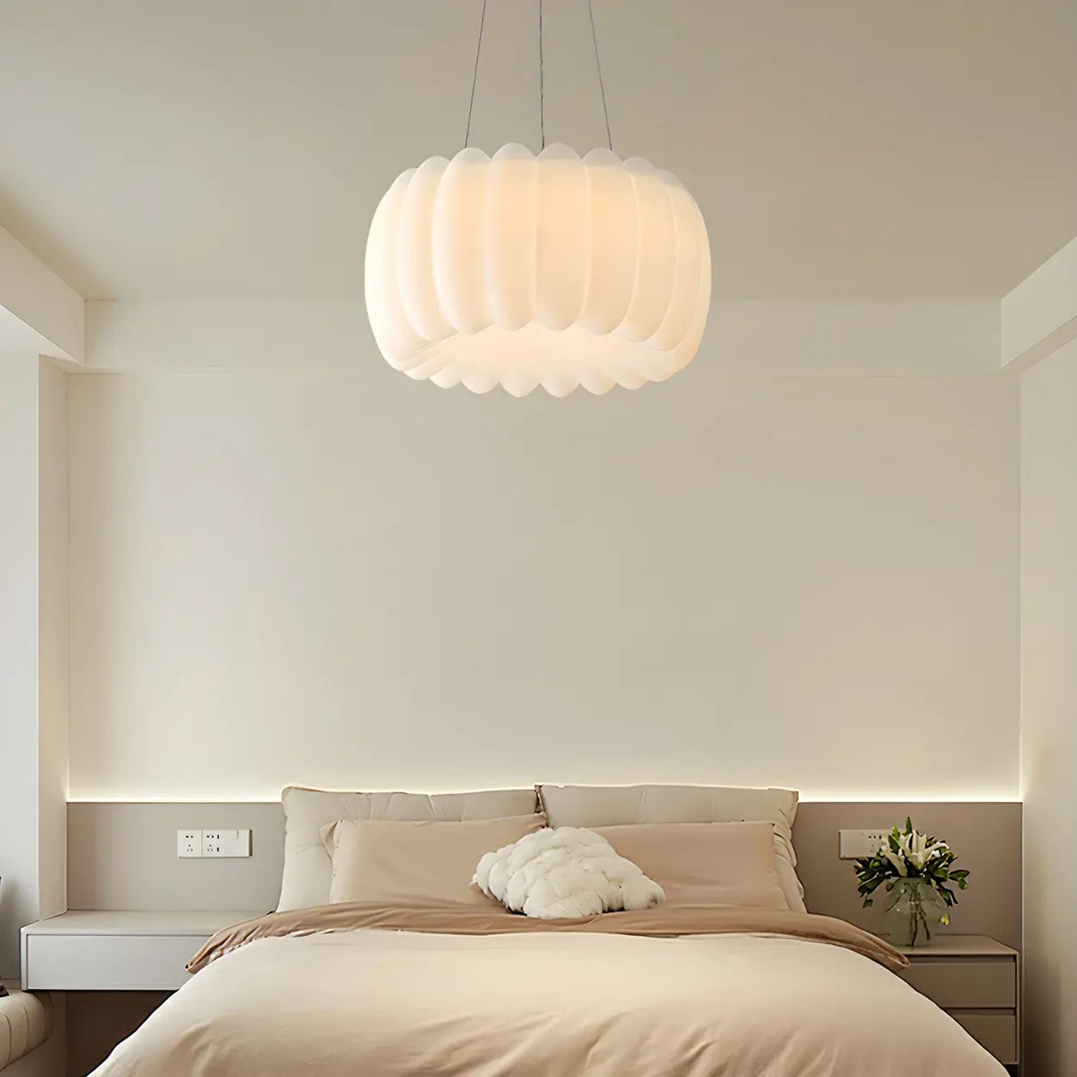 Modern Cylinder Resin Ceiling White Bedroom Chandelier Image - 1