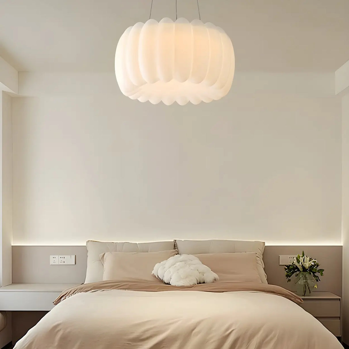 Modern Cylinder Resin Ceiling White Bedroom Chandelier Image - 3