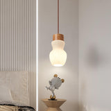 Modern Cylinder Ribbed Glass Pendant Lights Wooden Accents Image - 3