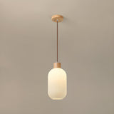 Modern Cylinder Ribbed Glass Pendant Lights Wooden Accents Image - 4