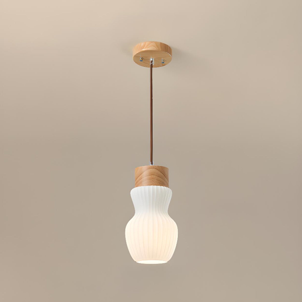 Modern Cylinder Ribbed Glass Pendant Lights Wooden Accents Image - 5