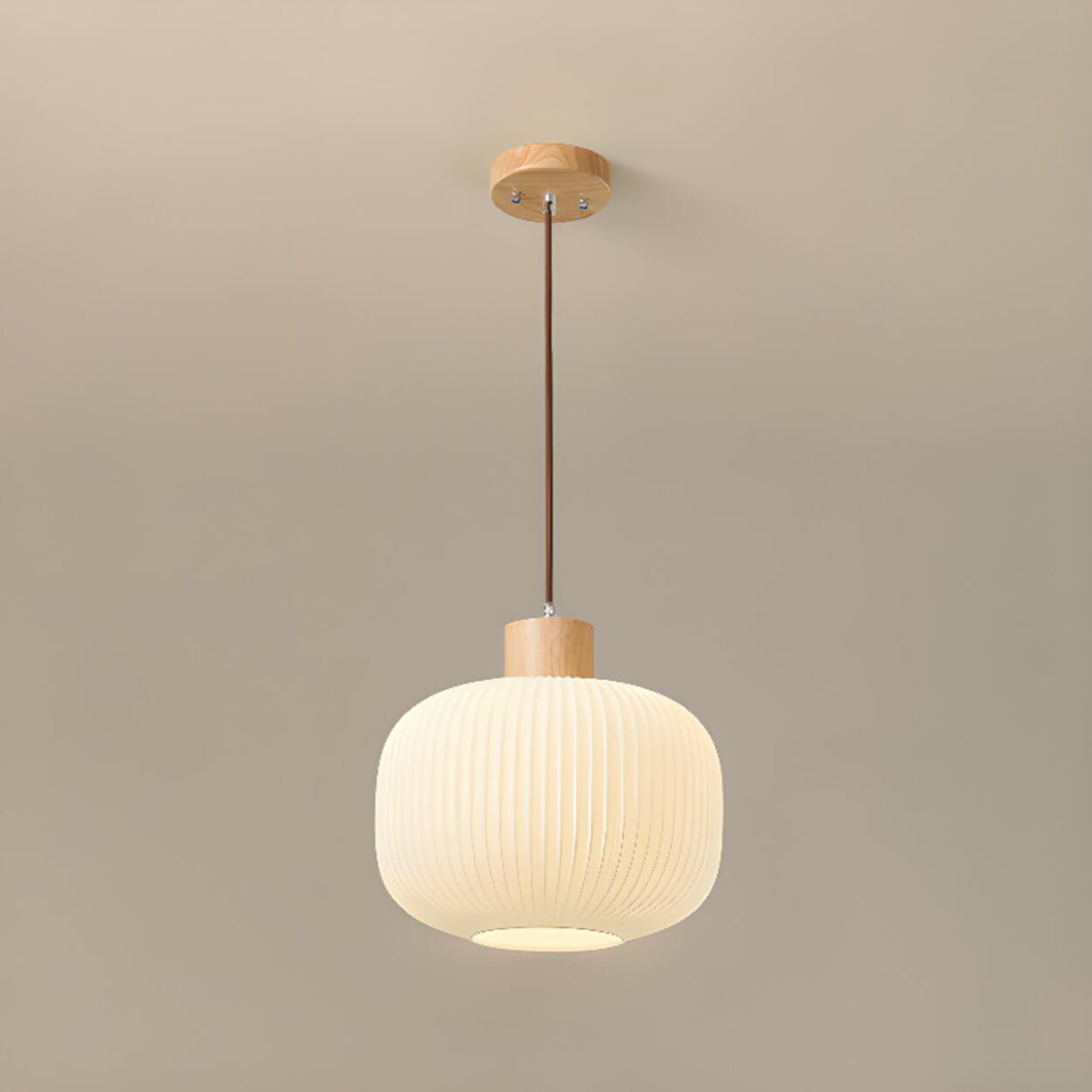 Modern Cylinder Ribbed Glass Pendant Lights Wooden Accents Image - 6