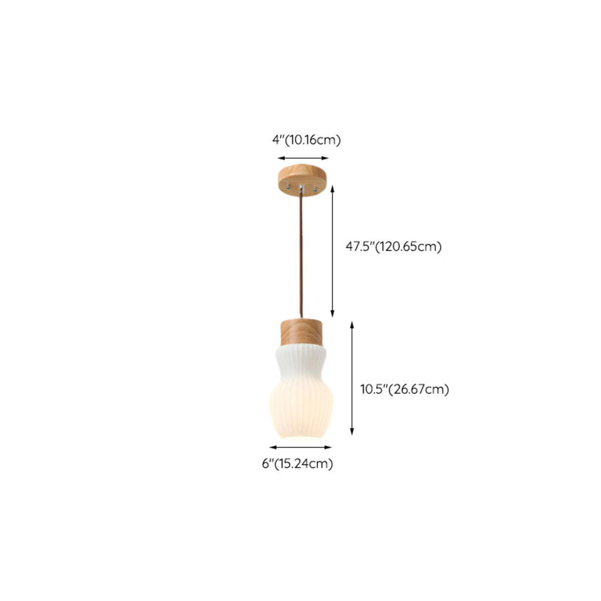 Modern Cylinder Ribbed Glass Pendant Lights Wooden Accents 