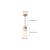 Modern Cylinder Ribbed Glass Pendant Lights Wooden Accents #size