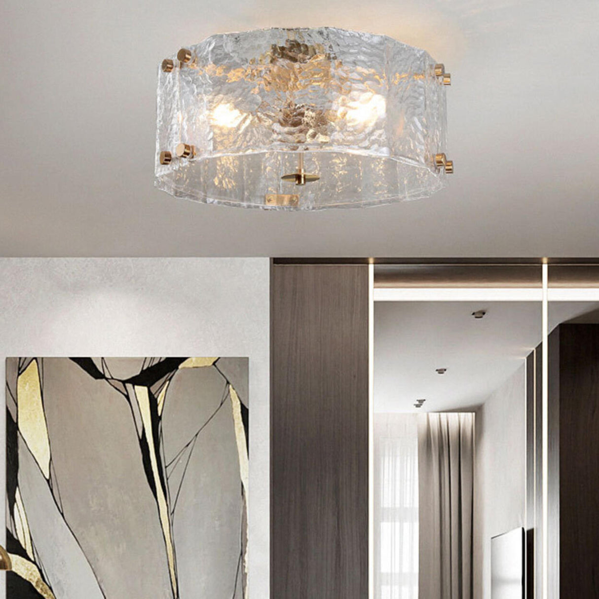 Modern Cylinder Ripple Glass Flush Mount Ceiling Light Image - 1