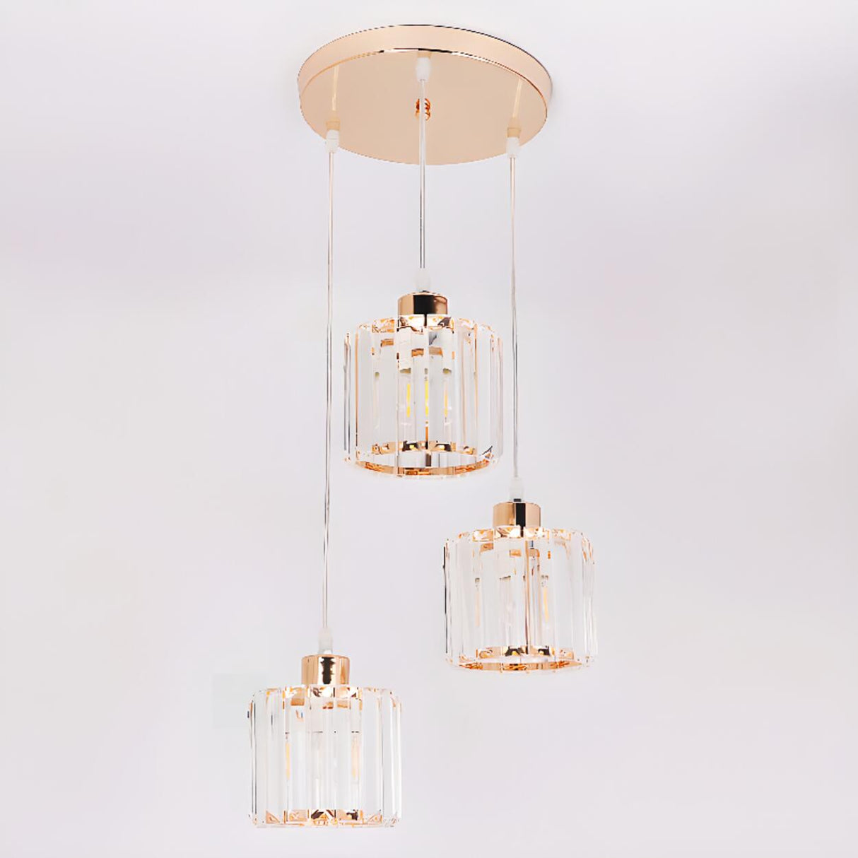 Modern Cylinder Square Clear Crystal Pendant Light Image - 10