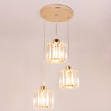 Modern Cylinder Square Clear Crystal Pendant Light Image - 11