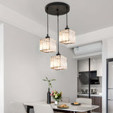 Modern Cylinder Square Clear Crystal Pendant Light Image - 22