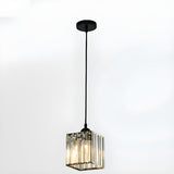 Modern Cylinder Square Clear Crystal Pendant Light Image - 7