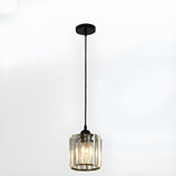 Modern Cylinder Square Clear Crystal Pendant Light Image - 9