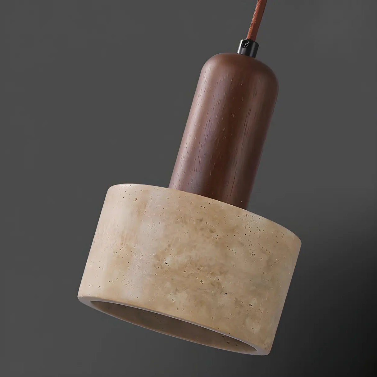 Modern Cylinder Stone Bedroom Pendant Walnut Light Image - 10