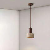 Modern Cylinder Stone Bedroom Pendant Walnut Light Image - 13