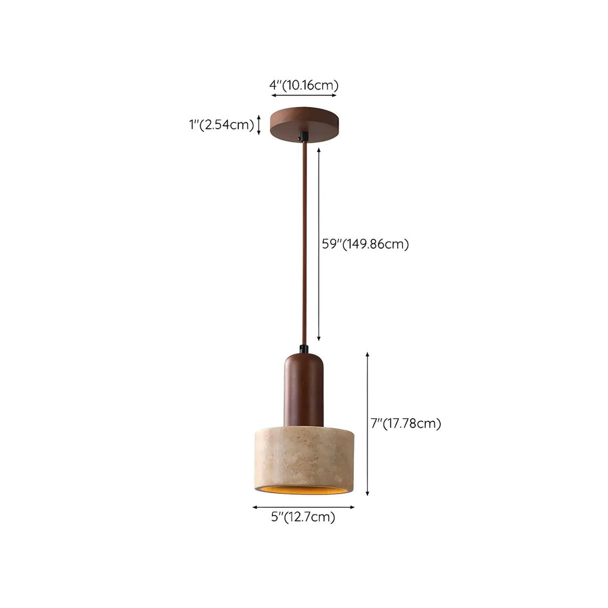 Modern Cylinder Stone Bedroom Pendant Walnut Light 