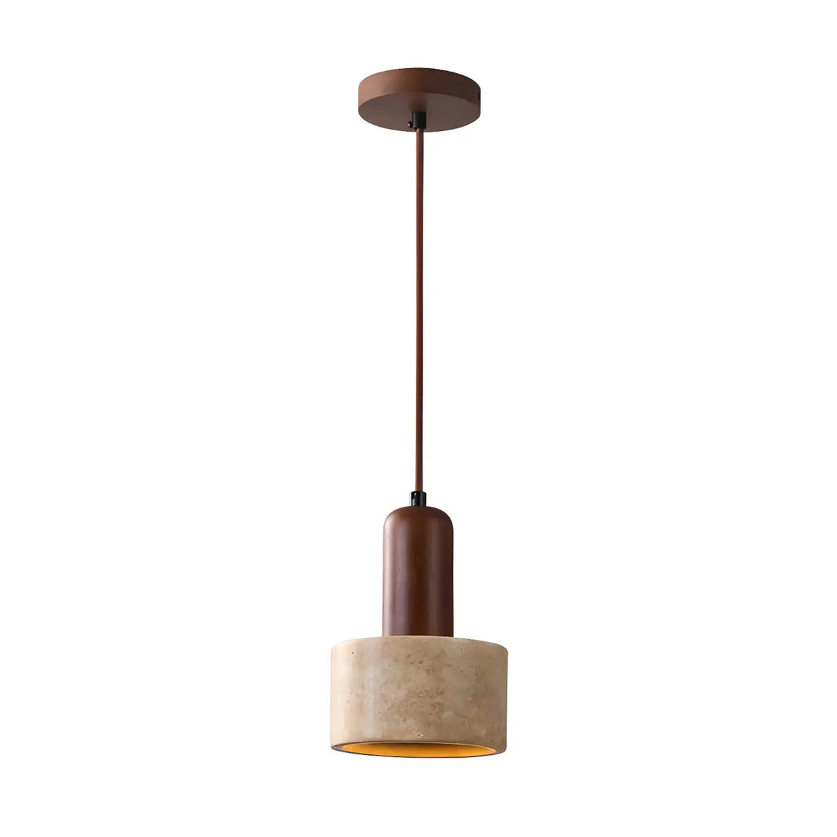 Modern Cylinder Stone Bedroom Pendant Walnut Light Image - 5