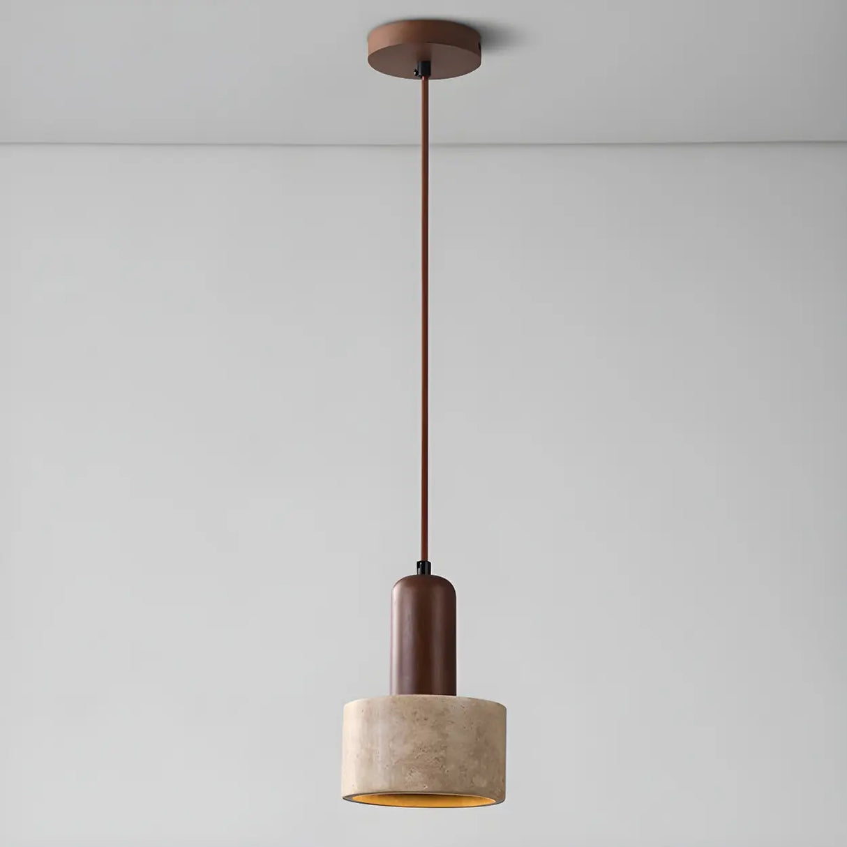 Modern Cylinder Stone Bedroom Pendant Walnut Light Image - 6