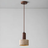 Modern Cylinder Stone Bedroom Pendant Walnut Light Image - 6