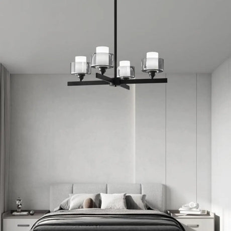 Modern Cylinder White Black Geometric Chandelier Bedroom Image - 1