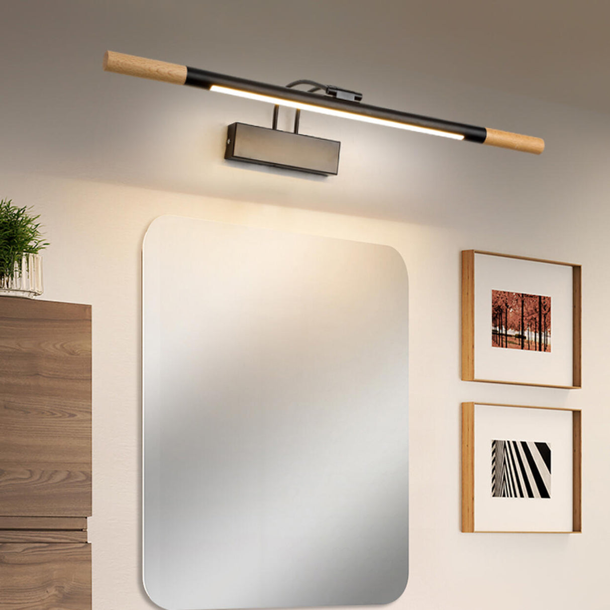 Modern Cylinder Wood Bathroom LED Vanity Light Image - 2