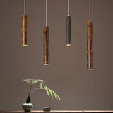 Modern Cylindrical Bamboo Pendant Light Living Room Brown Image - 1