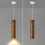 Modern Cylindrical Bamboo Pendant Light Living Room Brown Image - 11