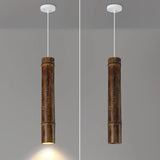 Modern Cylindrical Bamboo Pendant Light Living Room Brown Image - 12