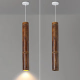 Modern Cylindrical Bamboo Pendant Light Living Room Brown Image - 13